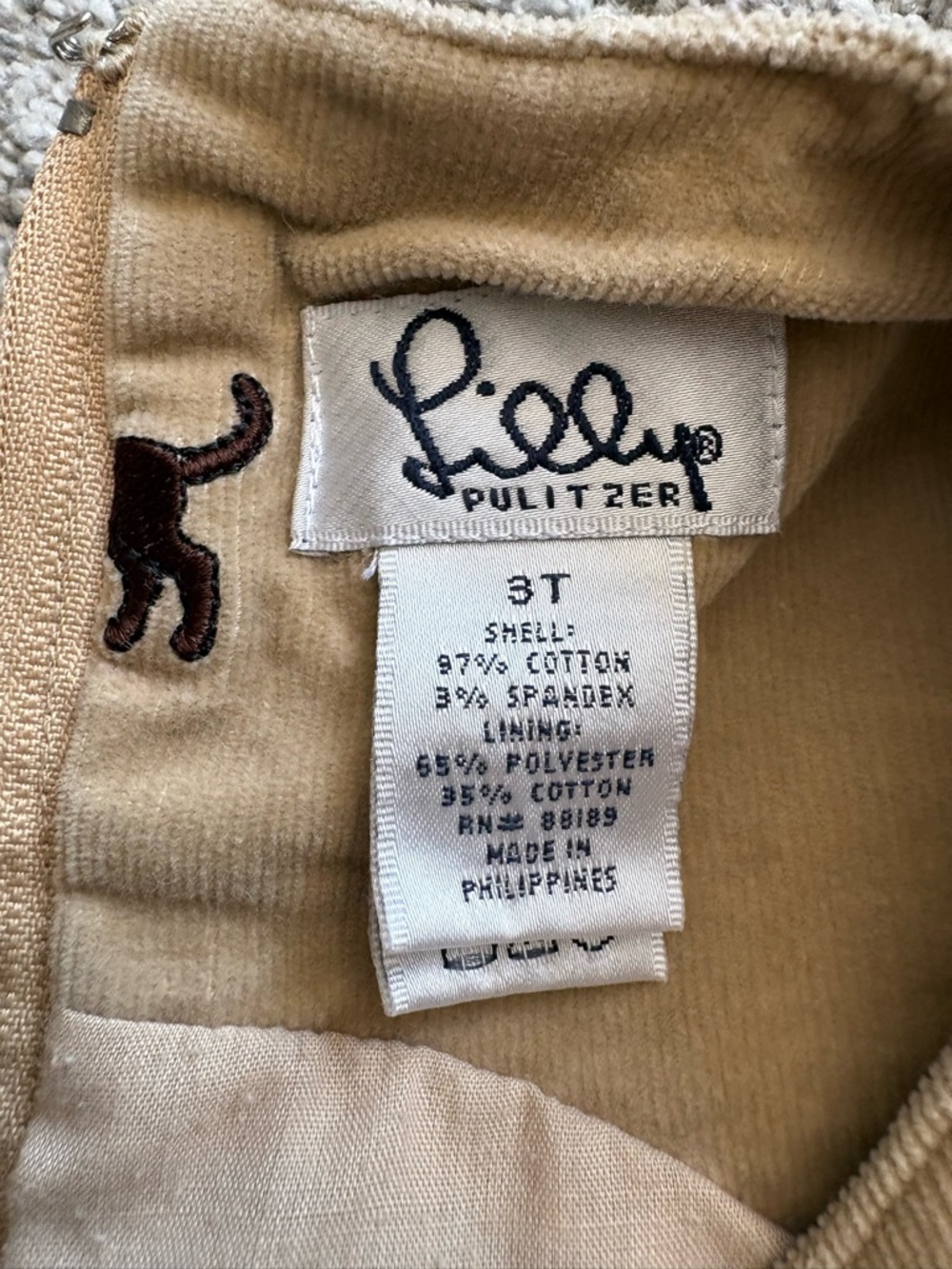 Lilly Pulitzer Tan Corduroy Pinafore with Embroidered Puppy - Picture 3 of 5
